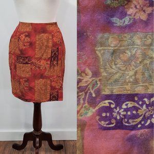 Vintage Red and Purple Patchwork Pencil Skirt